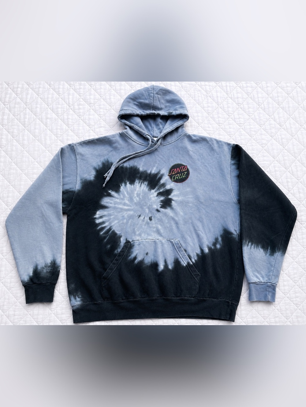 Santa Cruz Tie Dye Pullover Hoodie Blue Black Skateboard XL